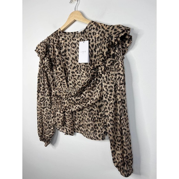 IRO Rusko Strong Shoulder Silk Crew Neck Leopard Top Women's Multi Size: XS NWT - Picture 3 of 10